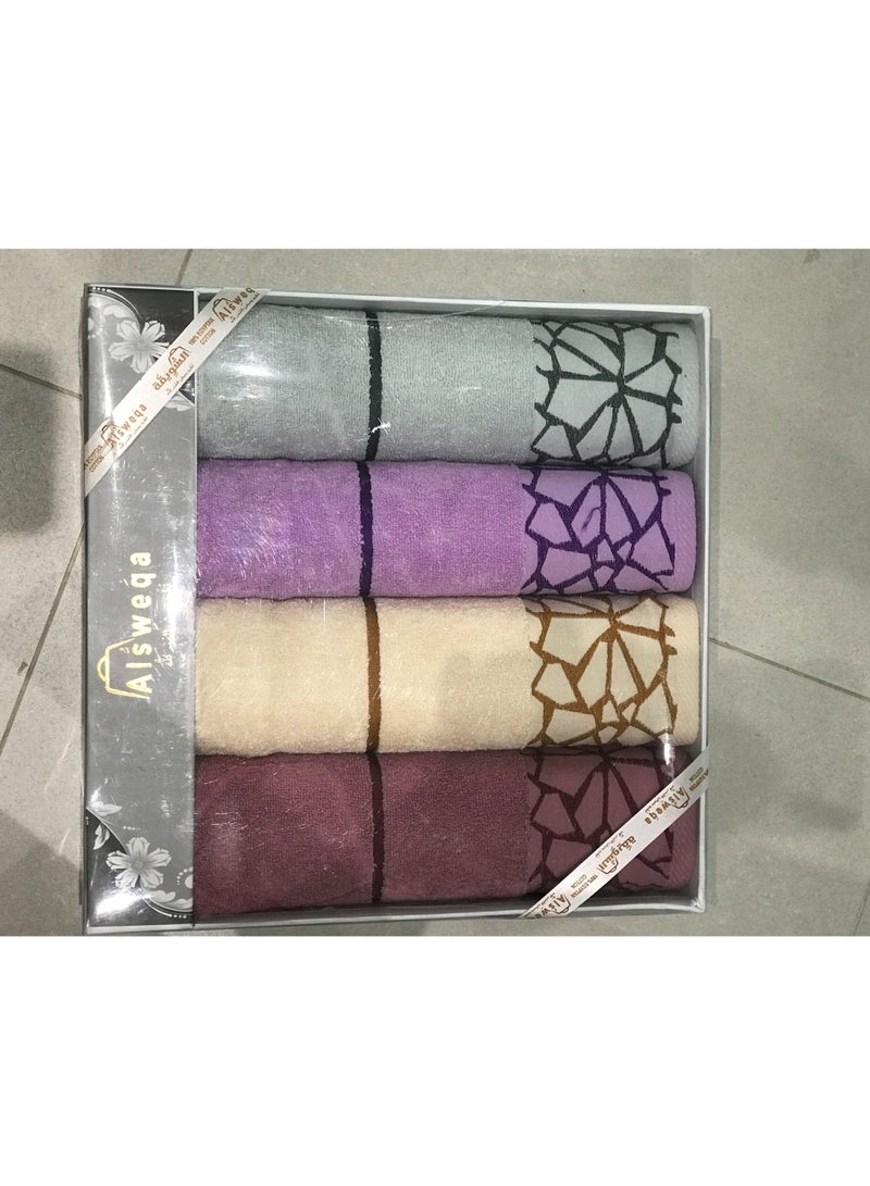 4 pcs Alsweqa Bath Towel Set 100% Pure Egyption Cotton Premimum Quality Home Collection , Light Grey,Cream,Maroon,Light Purple - Image 2