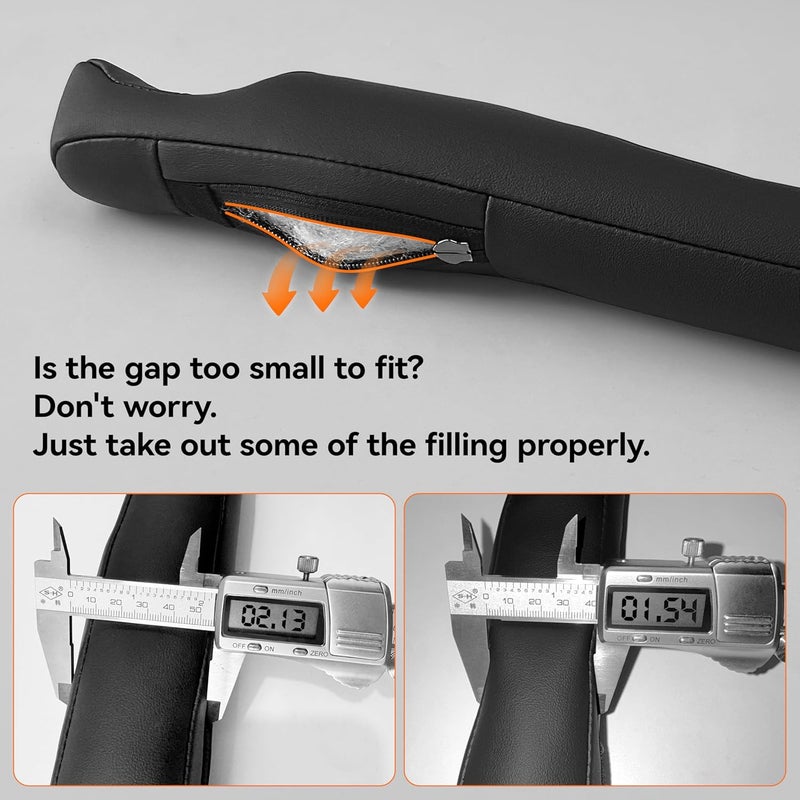 POKSRI 2PCS Car Seat Gap Filler - Flame-Retardant Leather Anti-Drop Stopper, Adjustable Width 1.4-2.4inch (Black) - Image 3