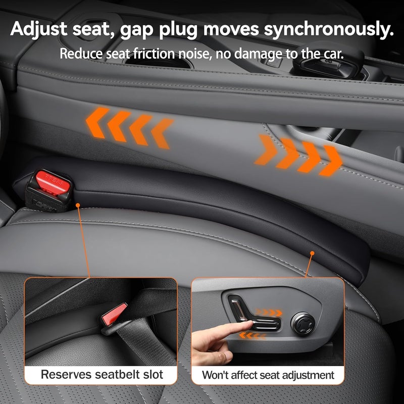 POKSRI 2PCS Car Seat Gap Filler - Flame-Retardant Leather Anti-Drop Stopper, Adjustable Width 1.4-2.4inch (Black) - Image 4