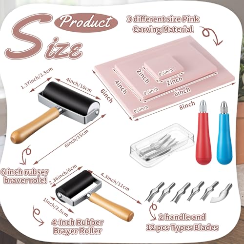 Gaillty Linocut Kit for Beginners, Carving Blocks & Tools Set for DIY Printmaking, 12 Pcs 2'' x 2'', 6 Pcs 4'' x 6'', 2 6'' x 8'' Blocks 3 Sizes for Practice & Creative Projects (Ink Not Included) - Image 2