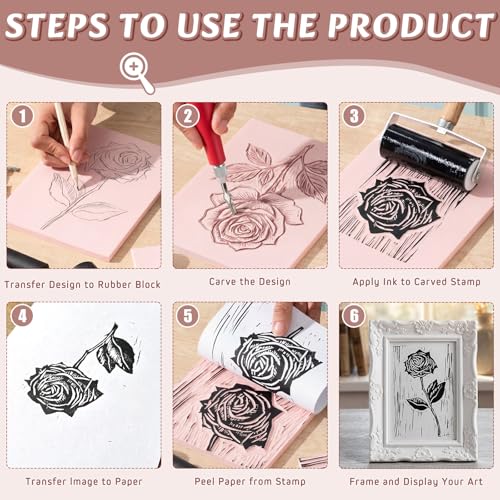 Gaillty Linocut Kit for Beginners, Carving Blocks & Tools Set for DIY Printmaking, 12 Pcs 2'' x 2'', 6 Pcs 4'' x 6'', 2 6'' x 8'' Blocks 3 Sizes for Practice & Creative Projects (Ink Not Included) - Image 5