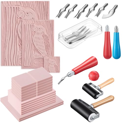 Gaillty Linocut Kit for Beginners, Carving Blocks & Tools Set for DIY Printmaking, 12 Pcs 2'' x 2'', 6 Pcs 4'' x 6'', 2 6'' x 8'' Blocks 3 Sizes for Practice & Creative Projects (Ink Not Included) - Image 1