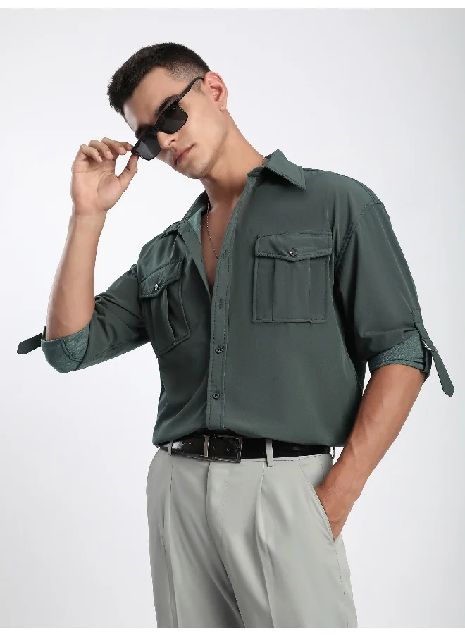 Beyoung Grey Roll Up Sleeve Shirt