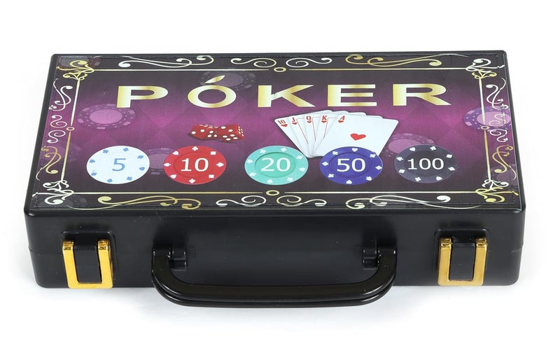 KNK طقم رقائق البوكر 6+ سنوات مع حقيبة، لعبة ورق وإكسسوارات بجودة كازينو لليالي الألعاب (100 قطعة من رقائق البوكر) - Image 2