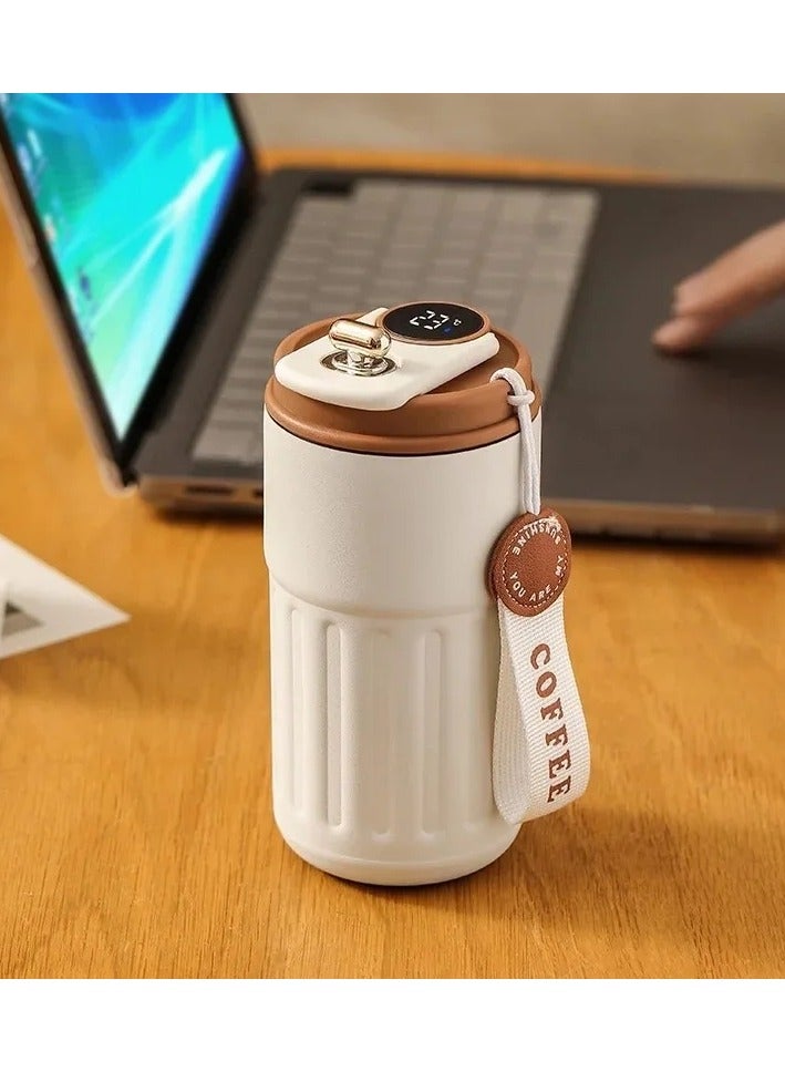 460ml Insulated Travel Coffee Mug  Vacuum Flasks Car Mug with Temperature Display, 316 Stainless Steel Vacuum Coffee Cup, Leakproof Tumbler Thermal Mug, Beige  - Image 2