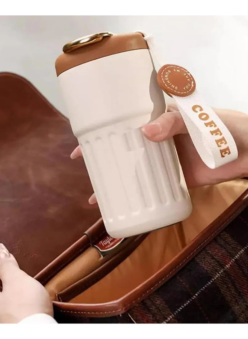 460ml Insulated Travel Coffee Mug  Vacuum Flasks Car Mug with Temperature Display, 316 Stainless Steel Vacuum Coffee Cup, Leakproof Tumbler Thermal Mug, Beige  - Image 4