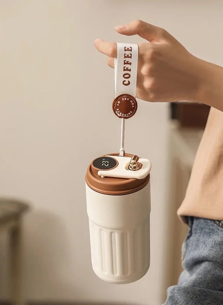 460ml Insulated Travel Coffee Mug  Vacuum Flasks Car Mug with Temperature Display, 316 Stainless Steel Vacuum Coffee Cup, Leakproof Tumbler Thermal Mug, Beige  - Image 3