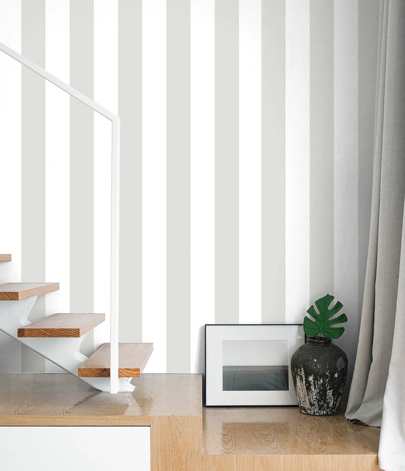 Guvana 17.7"x118" Grey and White Wallpaper Striped Peel and Stick Wallpaper Gray Self-Adhesive Contact Paper Modern Removable Wall Paper for Bedroom Wall Covering - Image 1