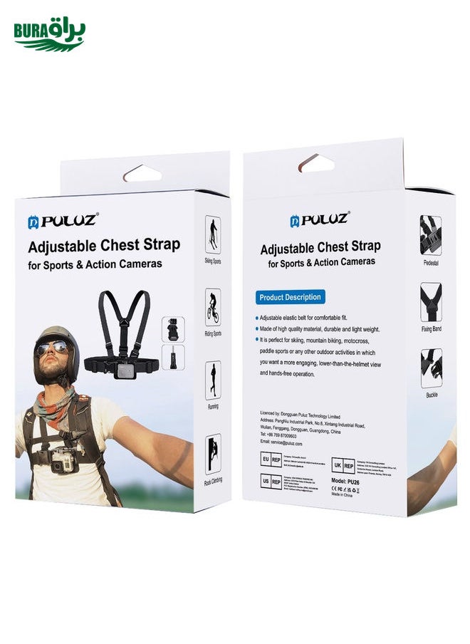 BURAQ - PULUZ Adjustable Body Mount Belt Chest Strap with J Hook Mount & Long Screw for GoPro, Insta360, DJI and Other Action Cameras - Image 1