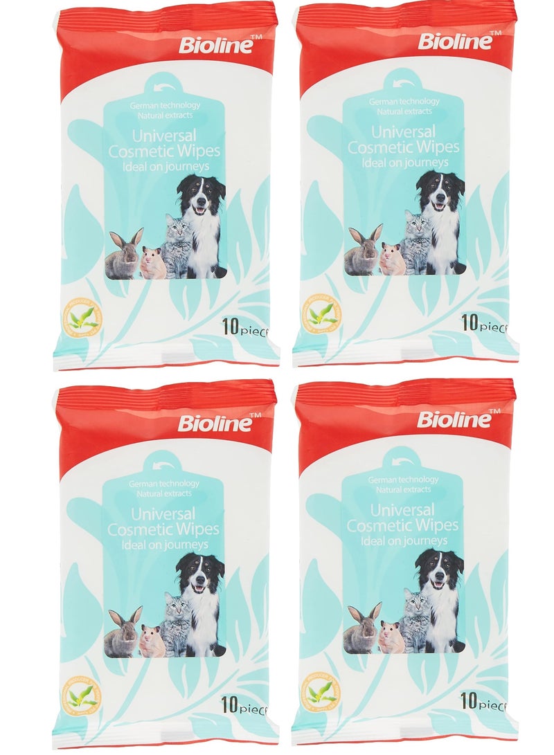 Bioline Universal Cosmetic Wipes For Pets 4X10Count For Eye, Mouth And Skin