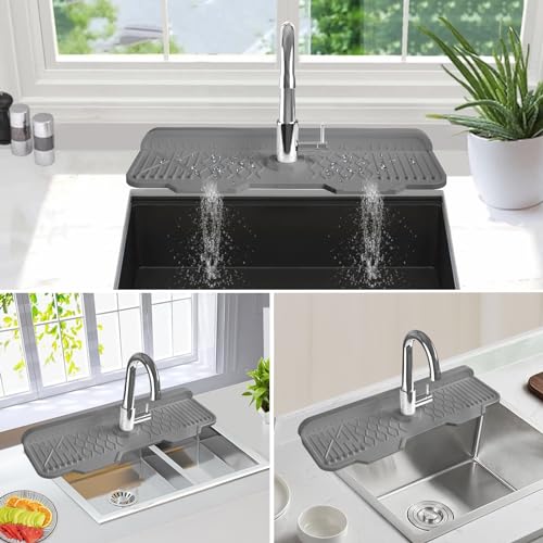 EBIGIC Sink Splash Guard Gen2-17" x 6'' Kitchen Sink Accessories,Silicone Sink Mat Splash Guard,fit for Countertop, Bathroom,Farmhouse,RV by EBIGIC (Grey) - Image 5