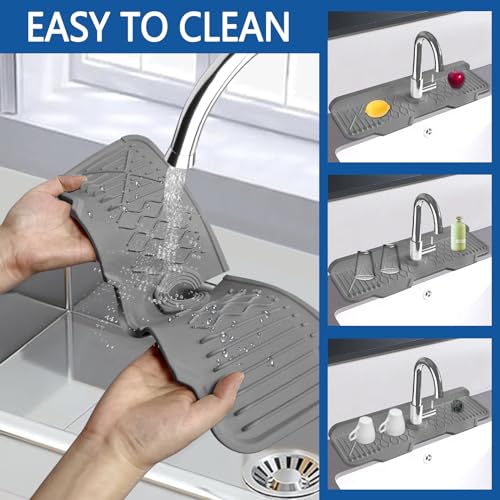 EBIGIC Sink Splash Guard Gen2-17" x 6'' Kitchen Sink Accessories,Silicone Sink Mat Splash Guard,fit for Countertop, Bathroom,Farmhouse,RV by EBIGIC (Grey) - Image 4