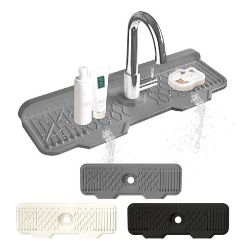 EBIGIC Sink Splash Guard Gen2-17" x 6'' Kitchen Sink Accessories,Silicone Sink Mat Splash Guard,fit for Countertop, Bathroom,Farmhouse,RV by EBIGIC (Grey) - Image 1