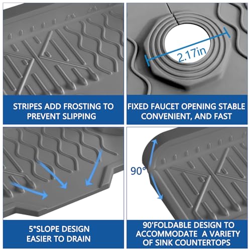 EBIGIC Sink Splash Guard Gen2-17" x 6'' Kitchen Sink Accessories,Silicone Sink Mat Splash Guard,fit for Countertop, Bathroom,Farmhouse,RV by EBIGIC (Grey) - Image 3