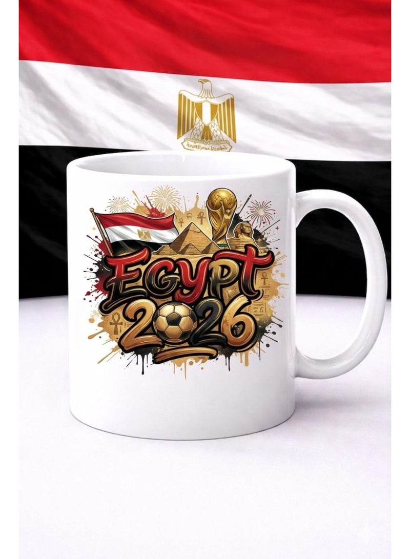 فنجان قهوة سيراميك تذكاري لكأس العالم 2026 في مصر، أبيض