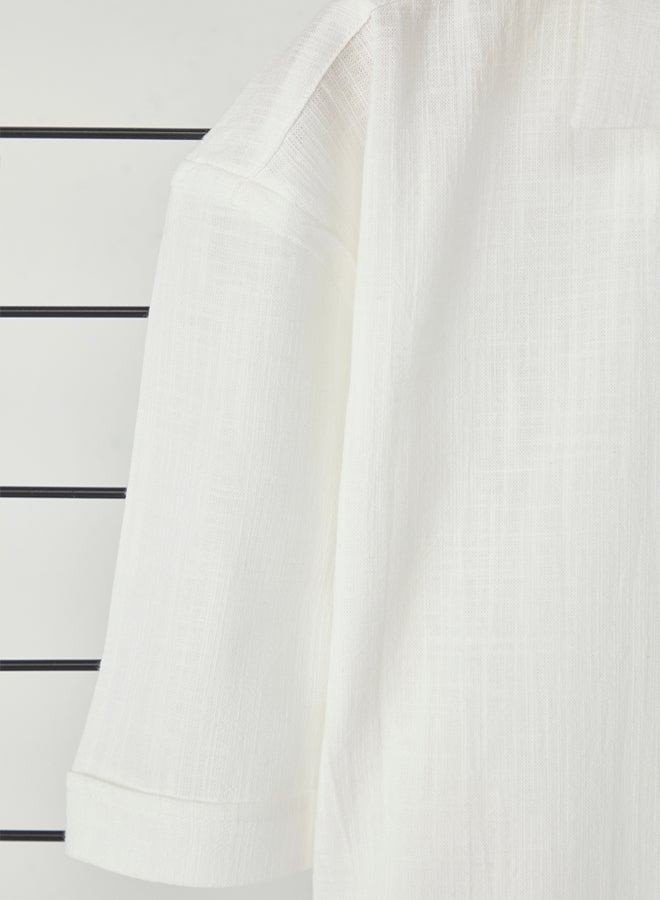 trendyol White Regular Fit 100% Cotton Linen Look Summer Shirt - Image 4