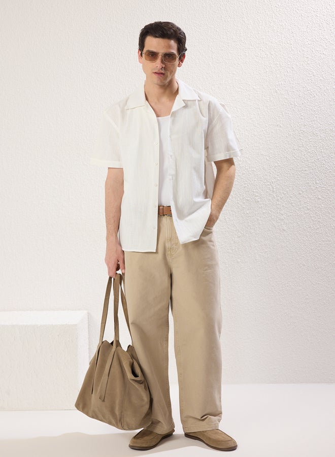 trendyol White Regular Fit 100% Cotton Linen Look Summer Shirt - Image 2