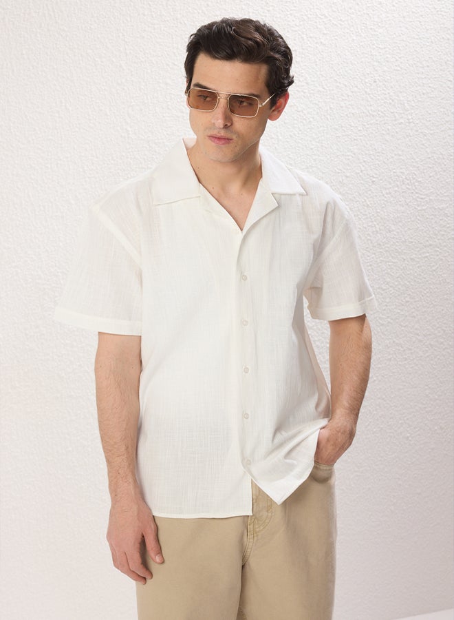 trendyol White Regular Fit 100% Cotton Linen Look Summer Shirt - Image 3