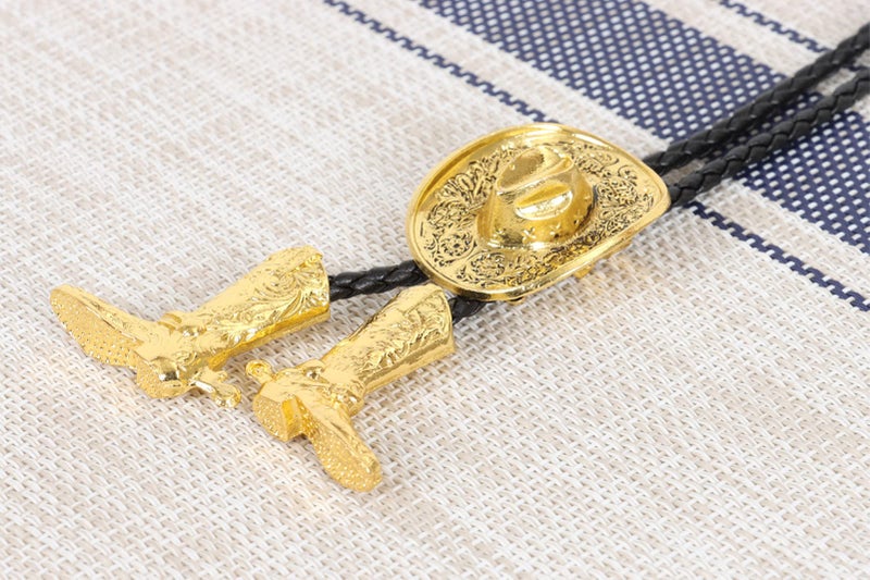 Wentur Bolo Ties for Men Western - 3D Cowboy Hat Bolo Tie with Vintage Cowboy Boots Bolo Tie Western Bolotie Cowboy Bola Tie (Gold Cowboy Hat Tie) - Image 4