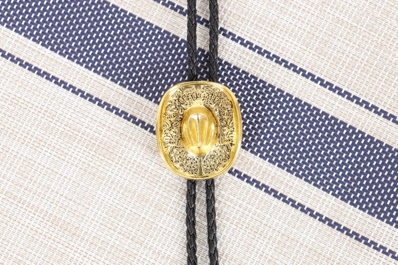 Wentur Bolo Ties for Men Western - 3D Cowboy Hat Bolo Tie with Vintage Cowboy Boots Bolo Tie Western Bolotie Cowboy Bola Tie (Gold Cowboy Hat Tie) - Image 2