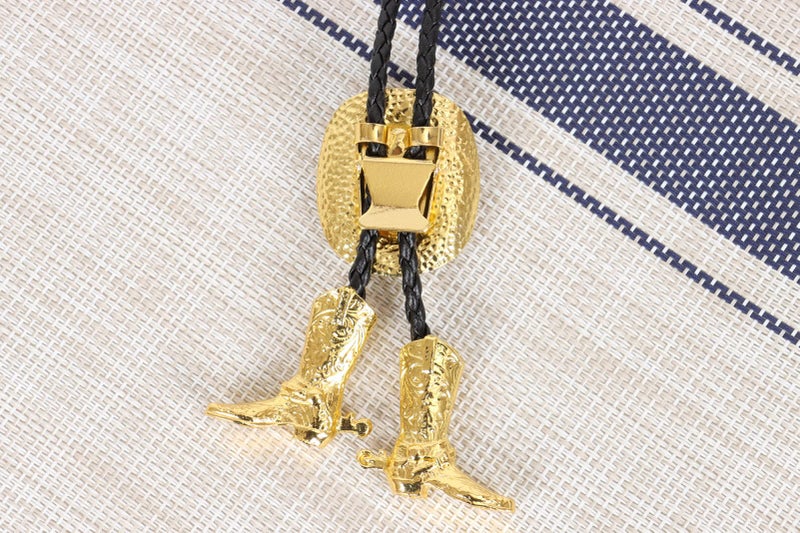 Wentur Bolo Ties for Men Western - 3D Cowboy Hat Bolo Tie with Vintage Cowboy Boots Bolo Tie Western Bolotie Cowboy Bola Tie (Gold Cowboy Hat Tie) - Image 5