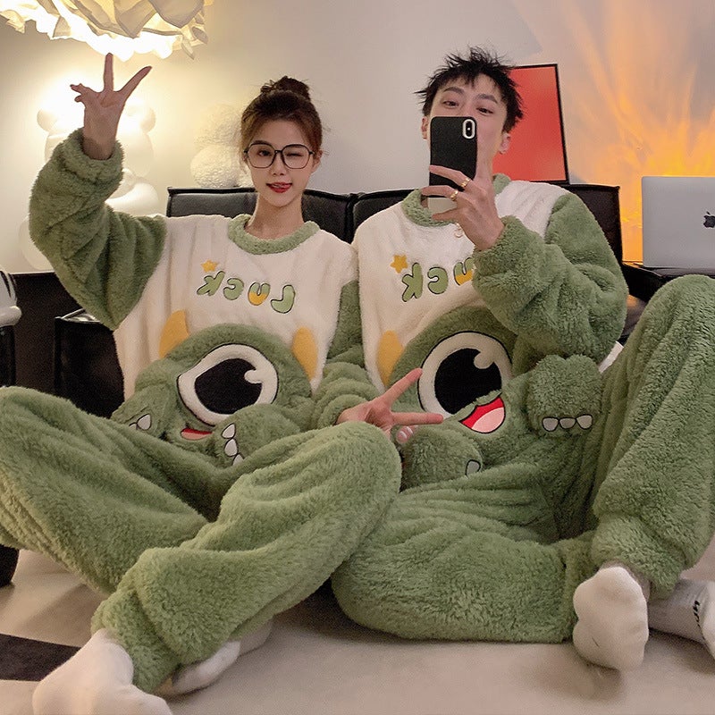 Couple'S Pajamas Winter Coral Fleece Women'S Thickened Fleece-Lined Warm Plush Cartoon Home Clothes Men'S Suit - Image 2
