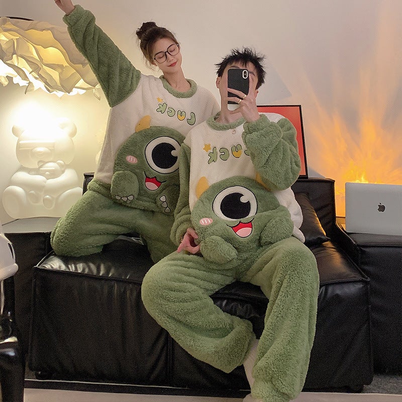Couple'S Pajamas Winter Coral Fleece Women'S Thickened Fleece-Lined Warm Plush Cartoon Home Clothes Men'S Suit - Image 5