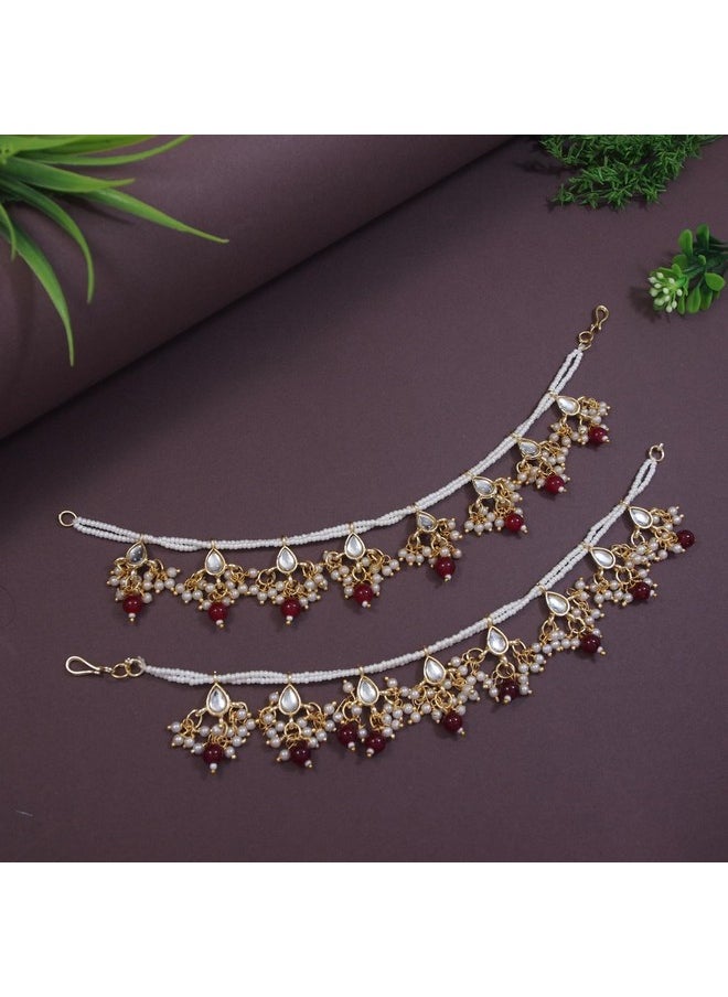 I Jewels I Jewels 18k Gold Plated Long Pearl Drop Beads Ear Chain Accessories for Women (E2930M)  - Image 2