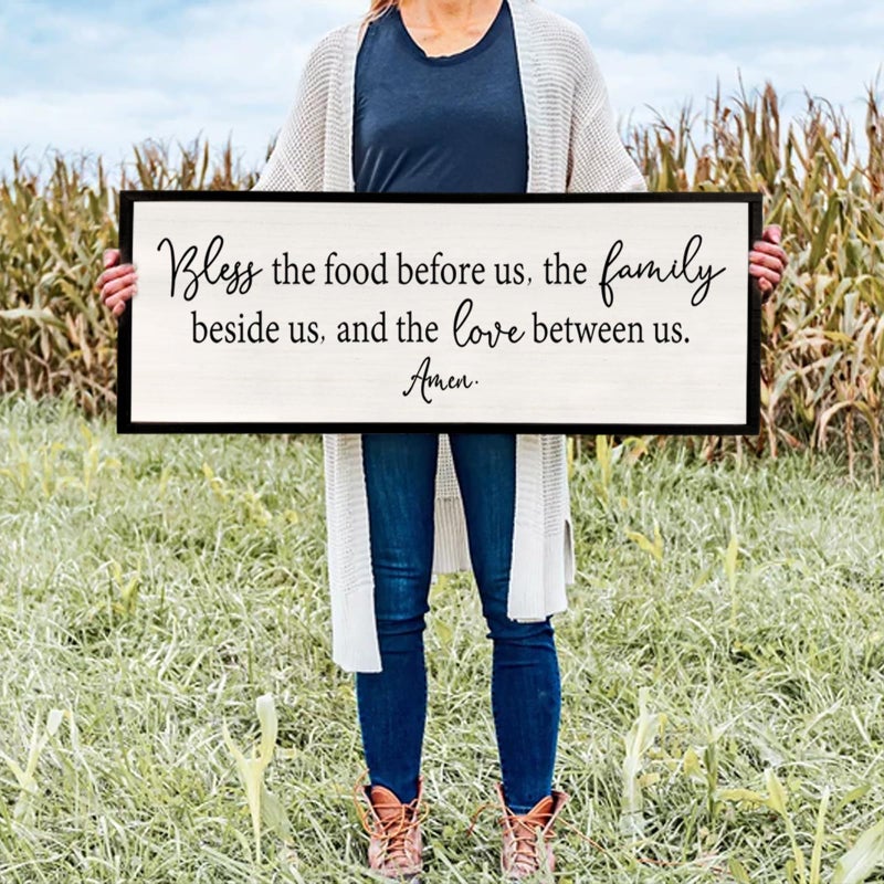 Surfapans Bless the Food Before Us Sign Wall Decor 40"X15" Large Farmhouse Dining Room Wall Decor Framed Wood Rustic Home Wall Art Kitchen Decoration (Black) - Image 4