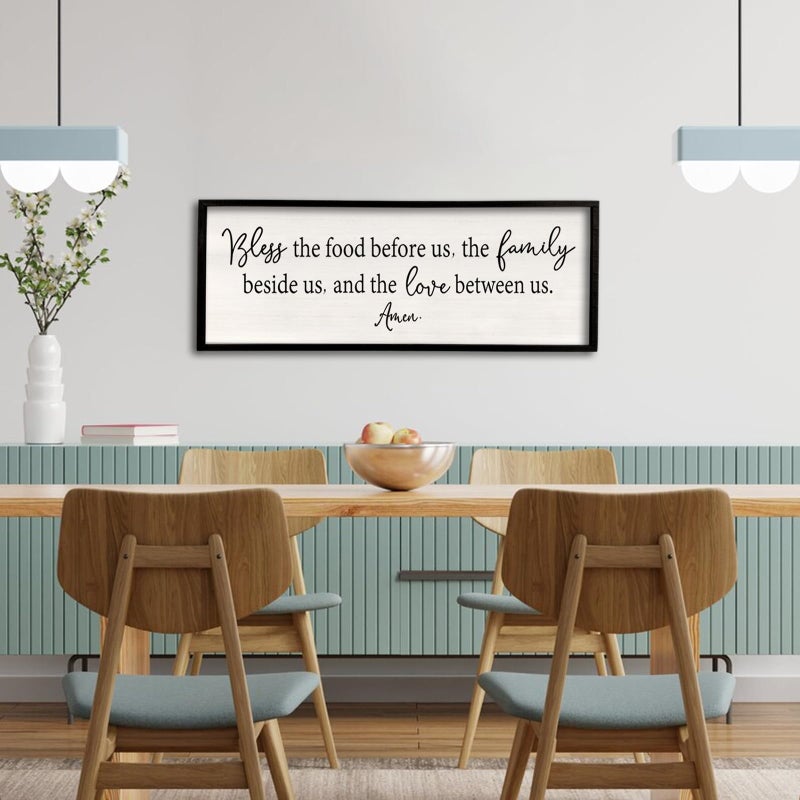 Surfapans Bless the Food Before Us Sign Wall Decor 40"X15" Large Farmhouse Dining Room Wall Decor Framed Wood Rustic Home Wall Art Kitchen Decoration (Black) - Image 2