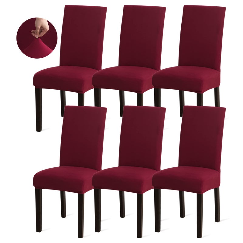 Sufdari Dining Chair CoversKitchen Chair CoverParsons Chair SlipcoverSpandex Chair Protectors for Dining Room Stretch Chairs Cover Set of 6 Burgundy