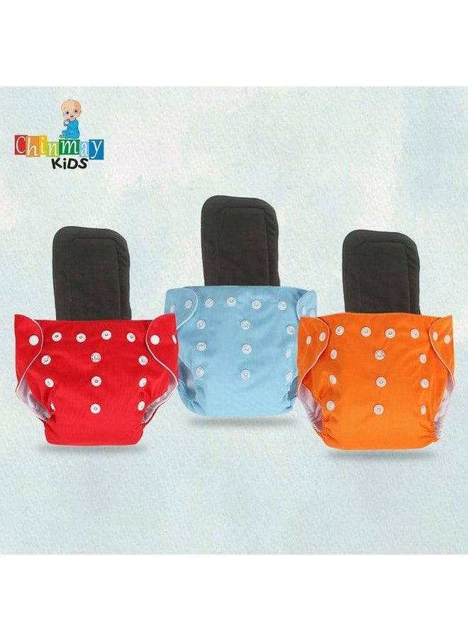Chinmay Kids Combo Of Reusable Baby Washable Cloth Diaper Nappies With Multi Layered Microfibre Baby Insert Pads (Bluered & Orange) (Set Of 3) (Assorted Colours)  - Image 4