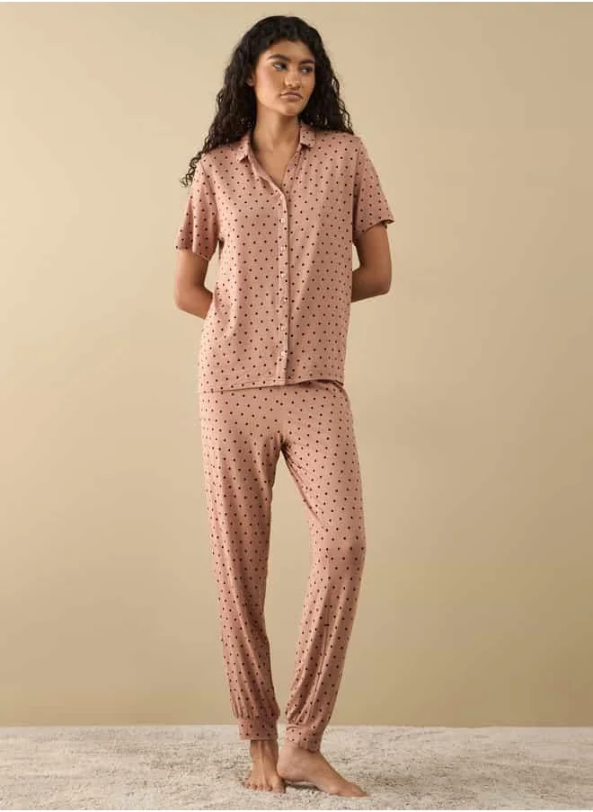 Splash FAV All-Over Polka Dot Print Shirt and Pyjama Set