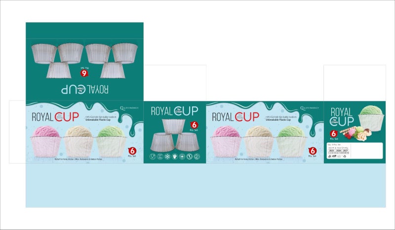 HAPPI Unbreakable Plastic Transparent Ice Cream Cup Royal, Ice Cream Bowl, Dessert Bowl, Line of Line Design Pudding Cup Bowls 350 ml (Pack of 6) - Image 4