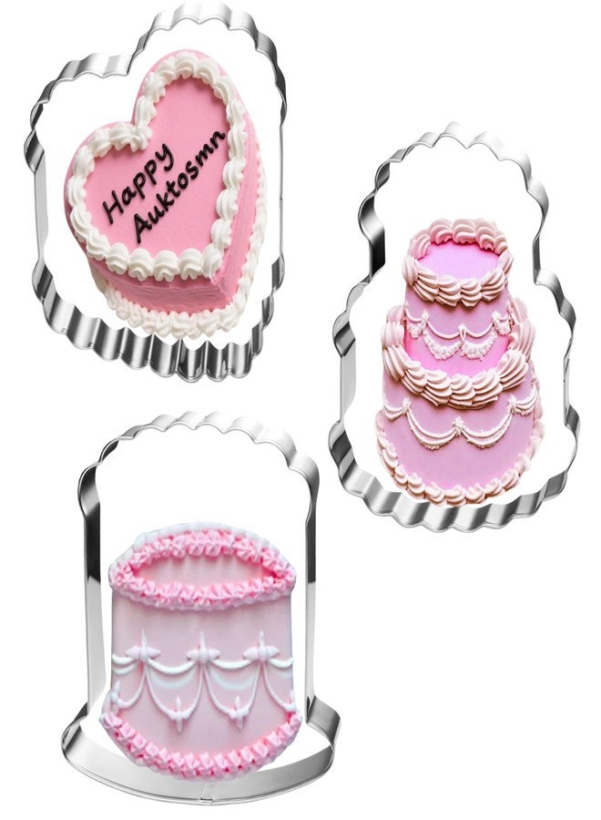 Auktosmn Vintage Cake Cookie Cutters Set - 3-Piece - 3.7 Inch - Stainless Steel - Dishwasher Safe - Perfect for Birthday, Wedding, Christmas, and Holiday Cookies (Heart, Scallop Designs) - Image 1
