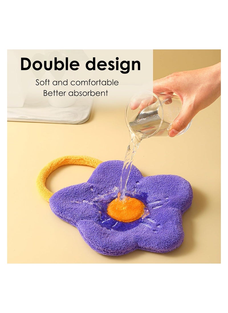 Y&D Cute Flower Hand Towels with Hanging Loop, 4 Pcs Soft Absorbent Coral Fleece Towels, Bathroom Kitchen Quick Dry for Kids, Adults  - Image 2