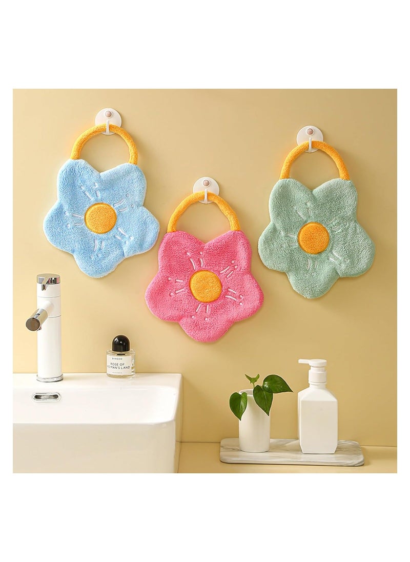 Y&D Cute Flower Hand Towels with Hanging Loop, 4 Pcs Soft Absorbent Coral Fleece Towels, Bathroom Kitchen Quick Dry for Kids, Adults  - Image 5