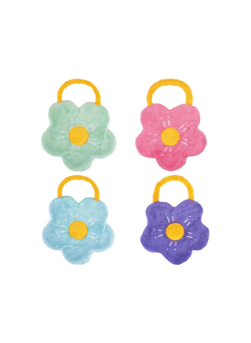 Y&D Cute Flower Hand Towels with Hanging Loop, 4 Pcs Soft Absorbent Coral Fleece Towels, Bathroom Kitchen Quick Dry for Kids, Adults  - Image 1