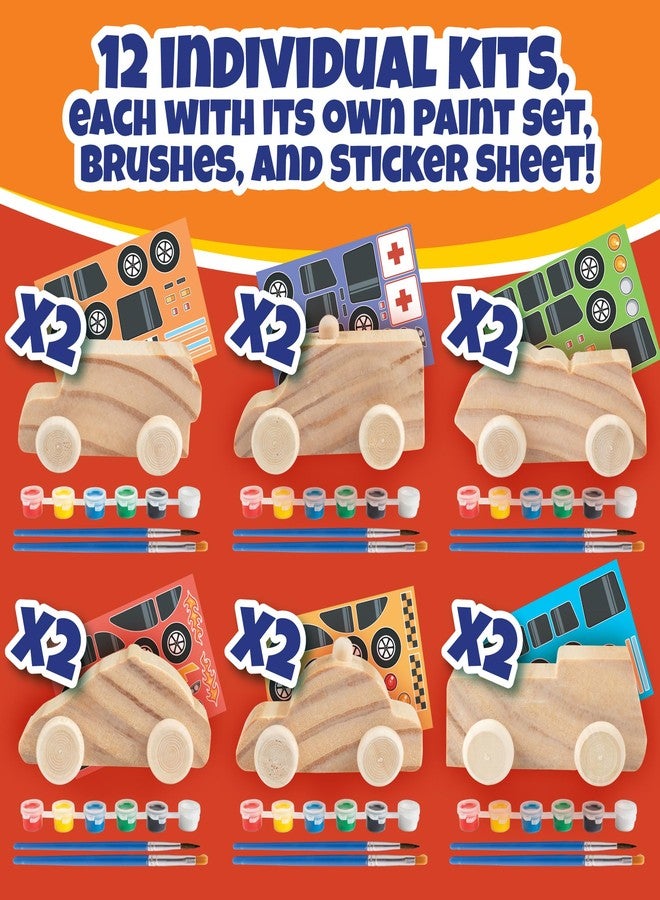 SCS Direct Kids Paint Your Own Wooden Car Craft Kits (12 Pack) – DIY Wood Painting Art Kits, Individually Wrapped w Paint, Brush & Bonus Decal Stickers – Party Favors, Classroom Crafts, Bulk Kids Activities - Image 3