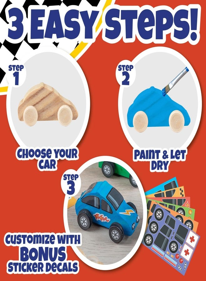 SCS Direct Kids Paint Your Own Wooden Car Craft Kits (12 Pack) – DIY Wood Painting Art Kits, Individually Wrapped w Paint, Brush & Bonus Decal Stickers – Party Favors, Classroom Crafts, Bulk Kids Activities - Image 4
