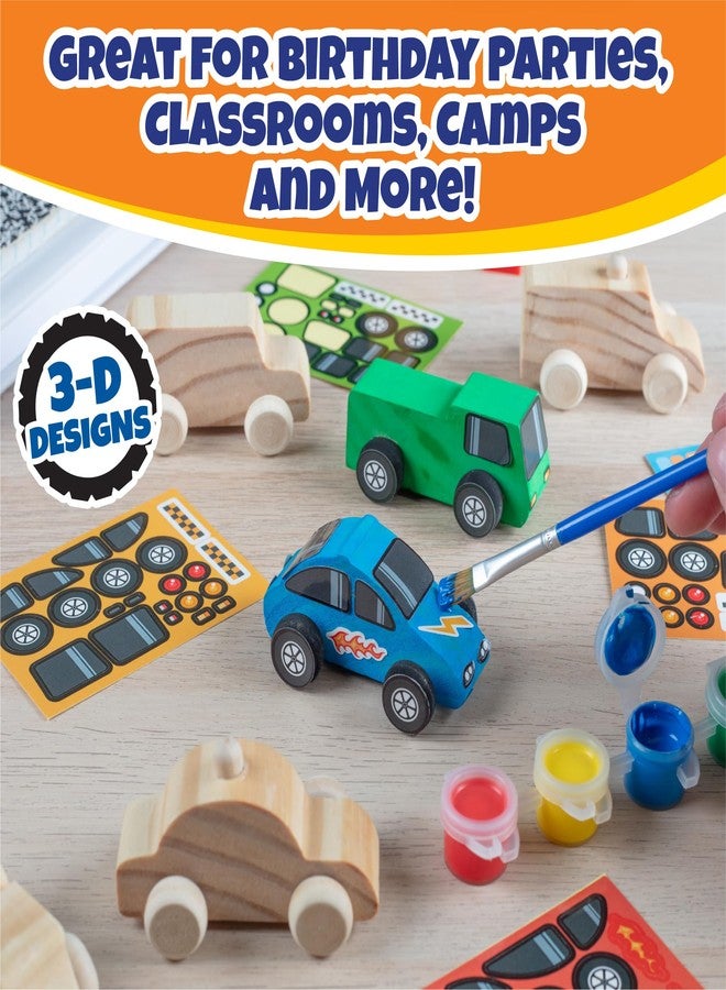 SCS Direct Kids Paint Your Own Wooden Car Craft Kits (12 Pack) – DIY Wood Painting Art Kits, Individually Wrapped w Paint, Brush & Bonus Decal Stickers – Party Favors, Classroom Crafts, Bulk Kids Activities - Image 5