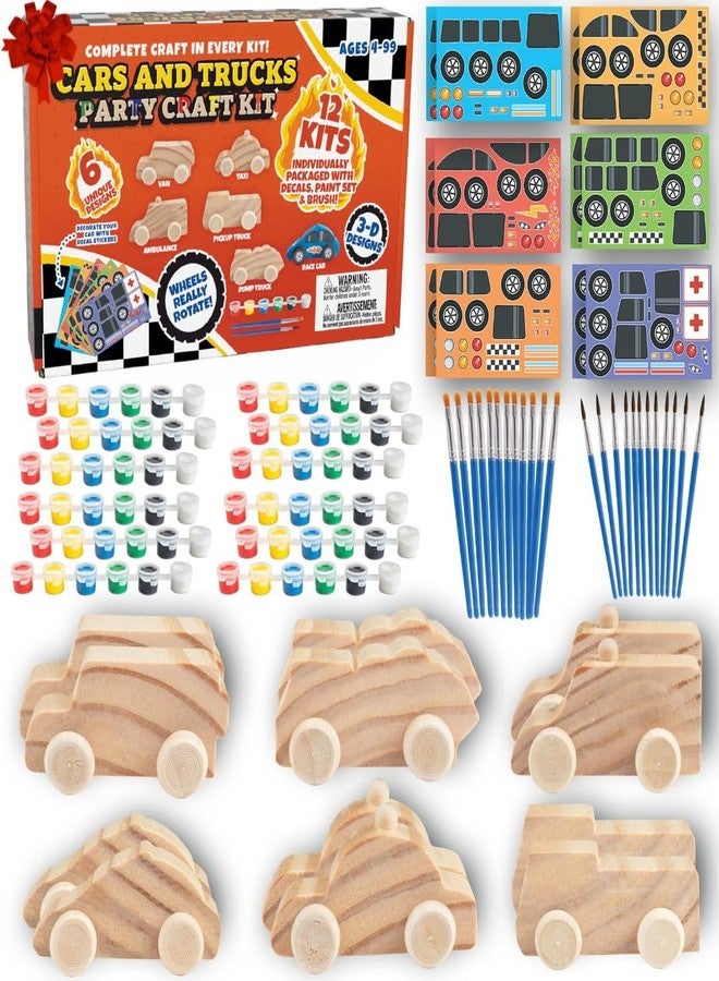 SCS Direct Kids Paint Your Own Wooden Car Craft Kits (12 Pack) – DIY Wood Painting Art Kits, Individually Wrapped w Paint, Brush & Bonus Decal Stickers – Party Favors, Classroom Crafts, Bulk Kids Activities - Image 1