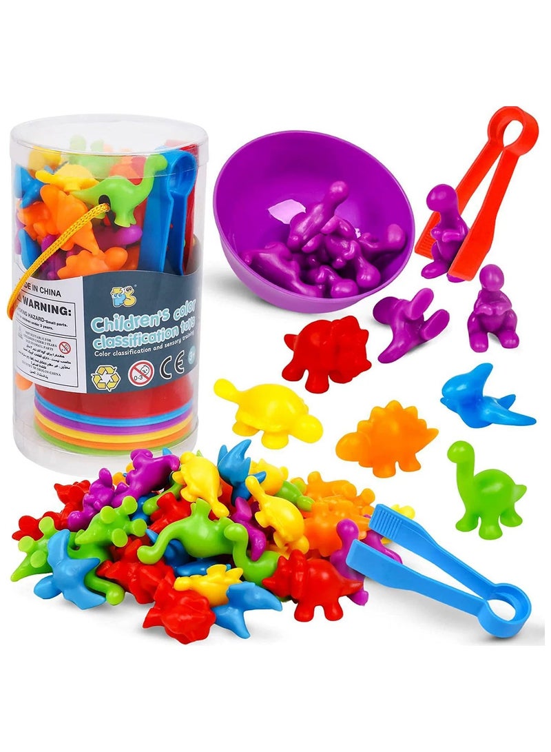 العد الديناصورات قوس قزح وعاء تصنيف الألوان الألعاب التدريب الحسي للأطفال وأنشطة العد تعليم مونتيسوري التعلم ، مناسب للأطفال الصغار الأولاد والبنات فوق 3 سنوات - Image 1