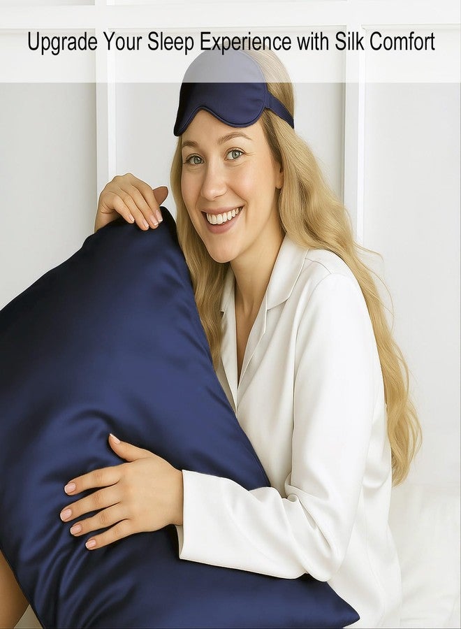 ديزيسيلك غطاء وسادة من حرير التوت الطبيعي 100% من ديزي سيلك، 19 مومي، ذو وجهين مع جانب سفلي من الليوسيل - غطاء وسادة ناعم للشعر والبشرة مع إغلاق بسحاب (أزرق داكن، مقاس كينج) - Image 3
