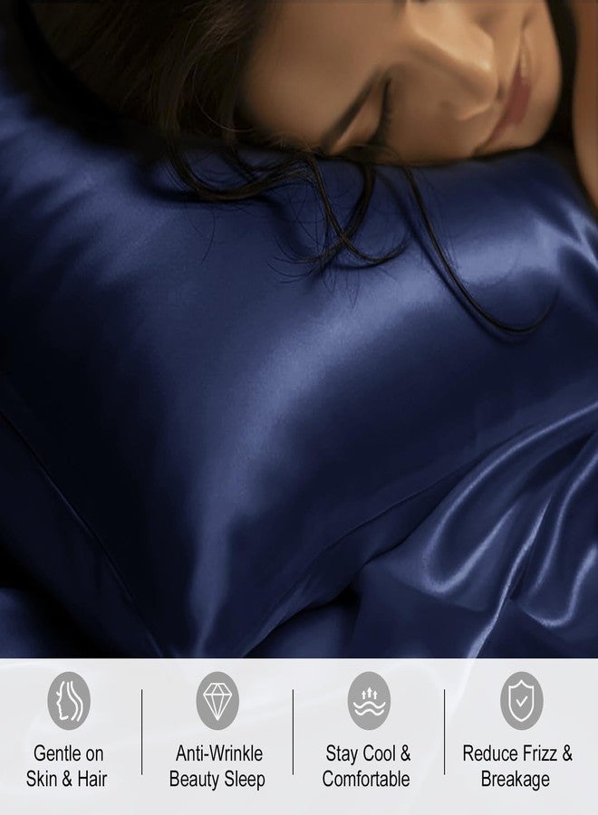 ديزيسيلك غطاء وسادة من حرير التوت الطبيعي 100% من ديزي سيلك، 19 مومي، ذو وجهين مع جانب سفلي من الليوسيل - غطاء وسادة ناعم للشعر والبشرة مع إغلاق بسحاب (أزرق داكن، مقاس كينج) - Image 2