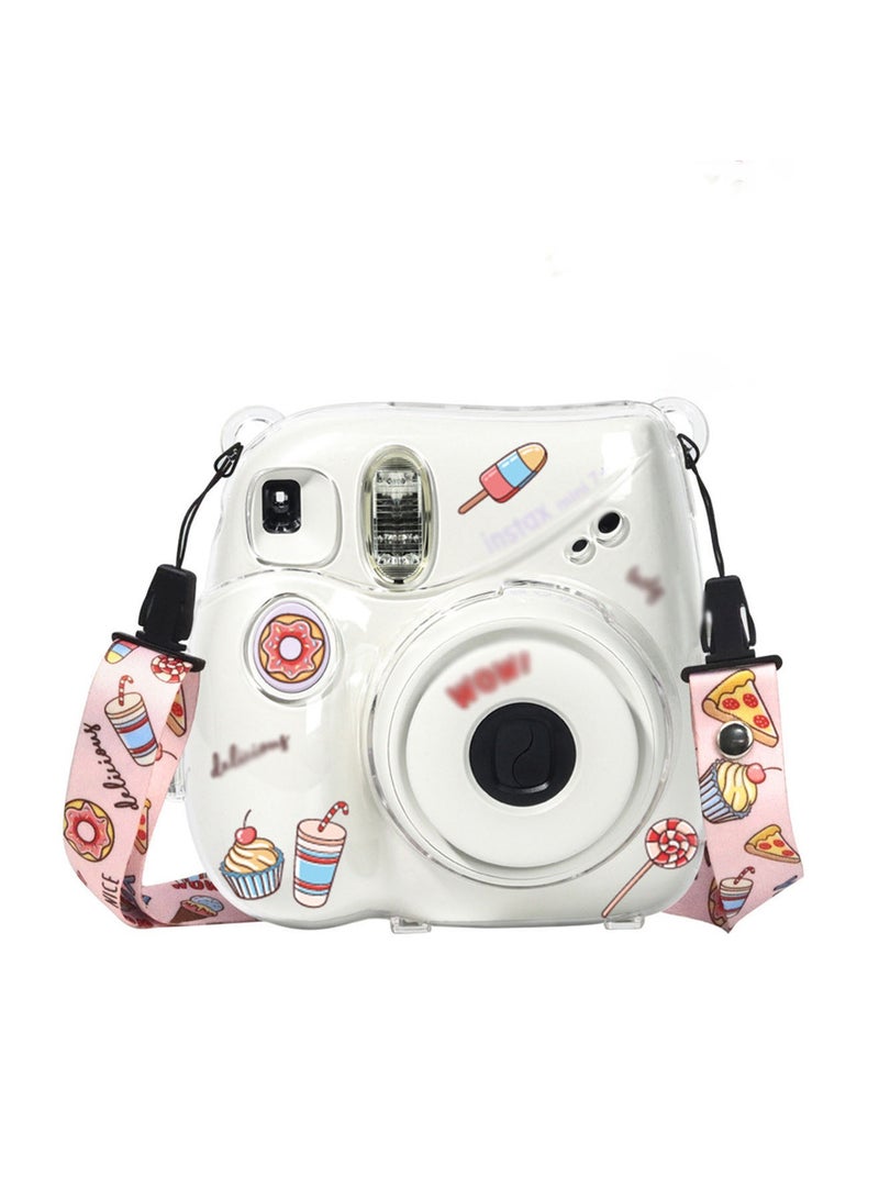 Fintie Protective Clear Case for Fujifilm Instax Mini 7+ Crystal Hard Shell Cover with Removable Shoulder Strap with Cartoon Decorative Stickers  - Image 1