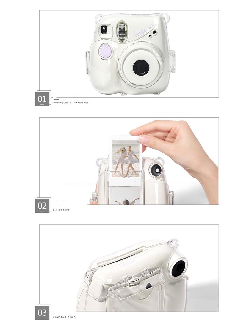 Fintie Protective Clear Case for Fujifilm Instax Mini 7+ Crystal Hard Shell Cover with Removable Shoulder Strap with Cartoon Decorative Stickers  - Image 3
