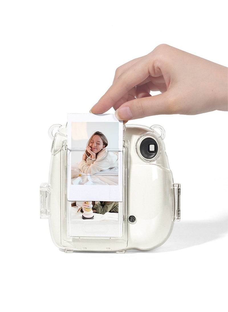 Fintie Protective Clear Case for Fujifilm Instax Mini 7+ Crystal Hard Shell Cover with Removable Shoulder Strap with Cartoon Decorative Stickers  - Image 2