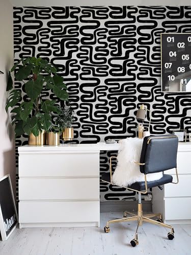 Micpolo Peel and Stick Wallpaper Black and White Wall Paper Modern Geometric SelfAdhesive Removable Contact Paper Thicken Waterproof Easy to Clean Decorative for Bedroom Bathroom Film 173in x 787in - Image 3