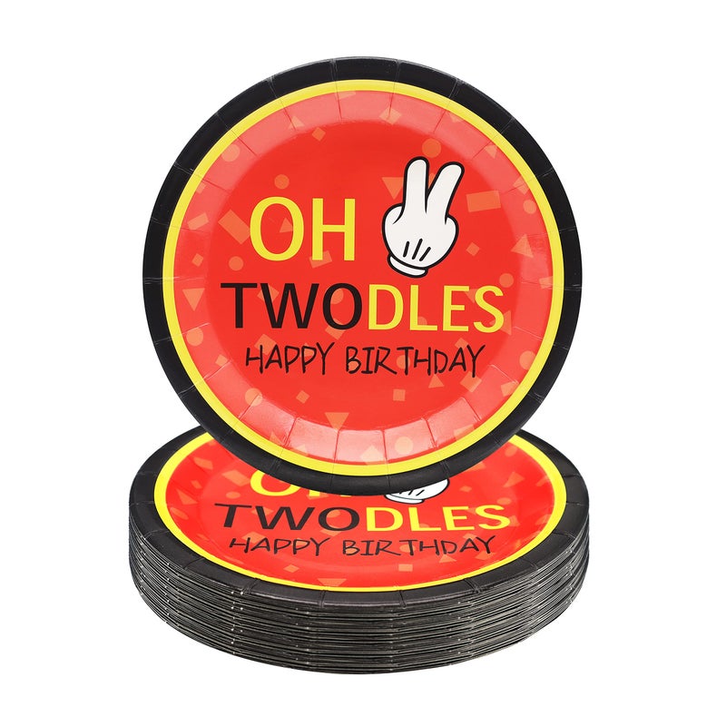 Pandecor 50 Pieces 2nd Birthday Party Paper Dessert PlatesOh Twodles 7 Inches Disposable Cake Plates for Childrens 2 Years Old Birthday Party